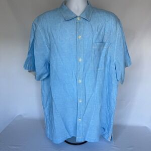 Tommy Bahama Mens Light Blue Linen Short Sleeve Button Down Shirt Marlin Logo XL